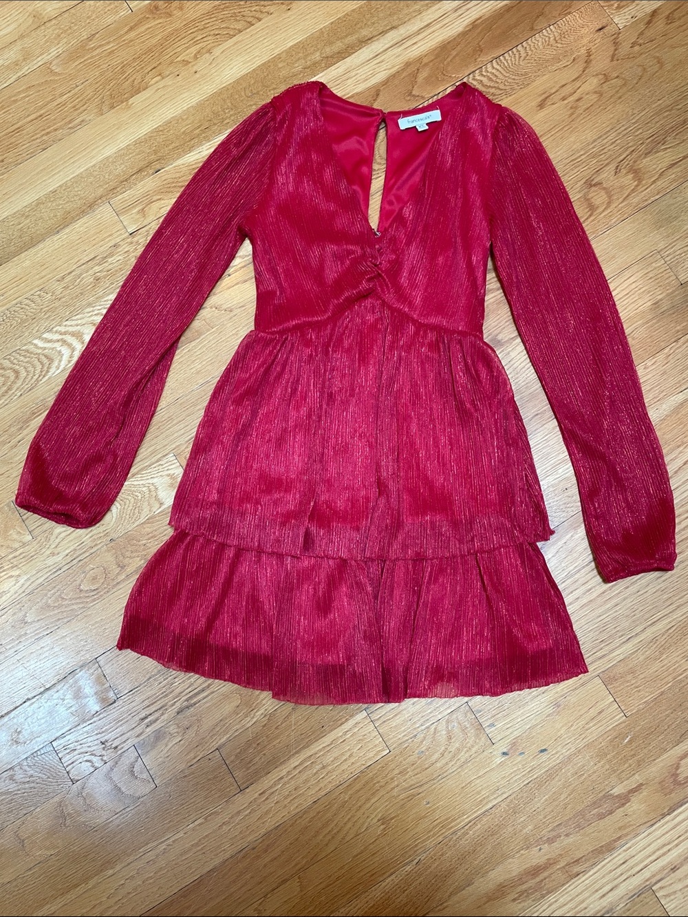 Francesca’s Girls' Red Tiered Long-Sleeve Party Dress